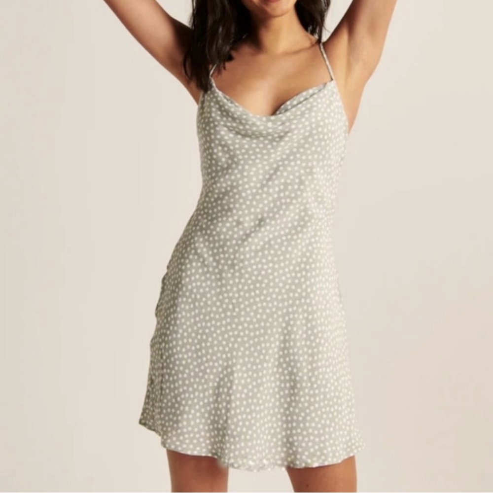 Abercrombie cowl neck light green polka dot dress